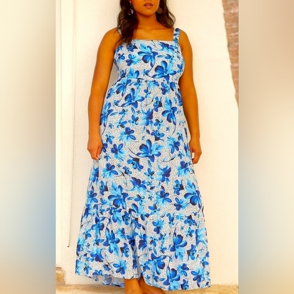 ELOQUII Blue Floral Maxi Dress